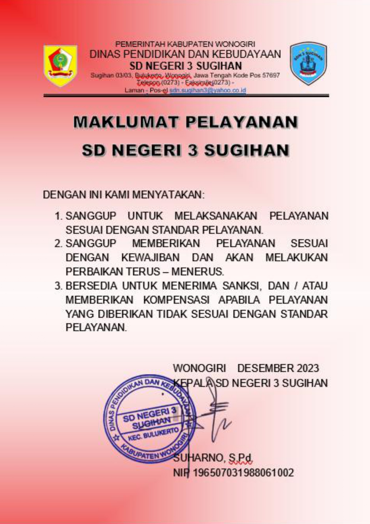 Maklumat Pelayanan SDN 3 Sugihan